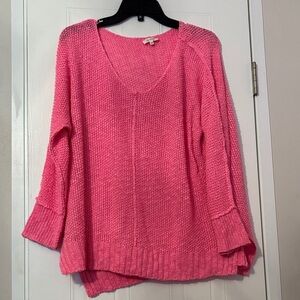 LA MIEL Bright Pink V-Neck Sweater
